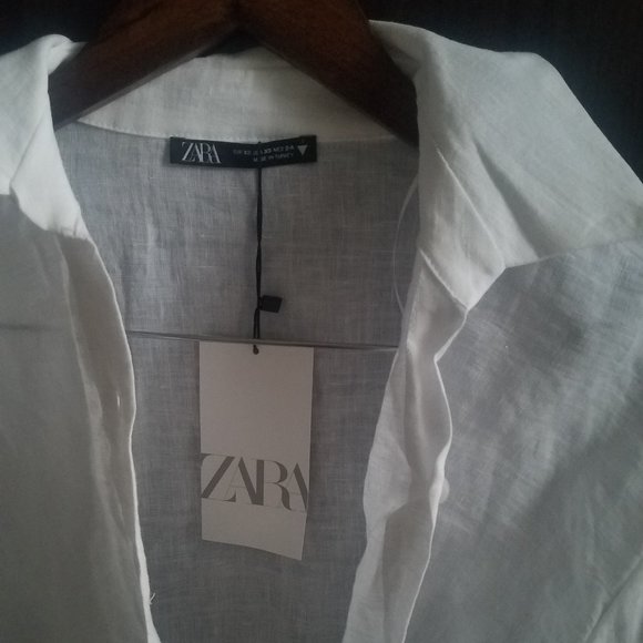 NWt DRAPED 100% LINEN WHTE SHIRT. - Picture 3 of 5